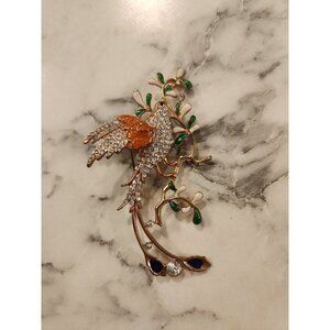 Vintage Bird Brooch With Rhinestone & Enamel Detailing